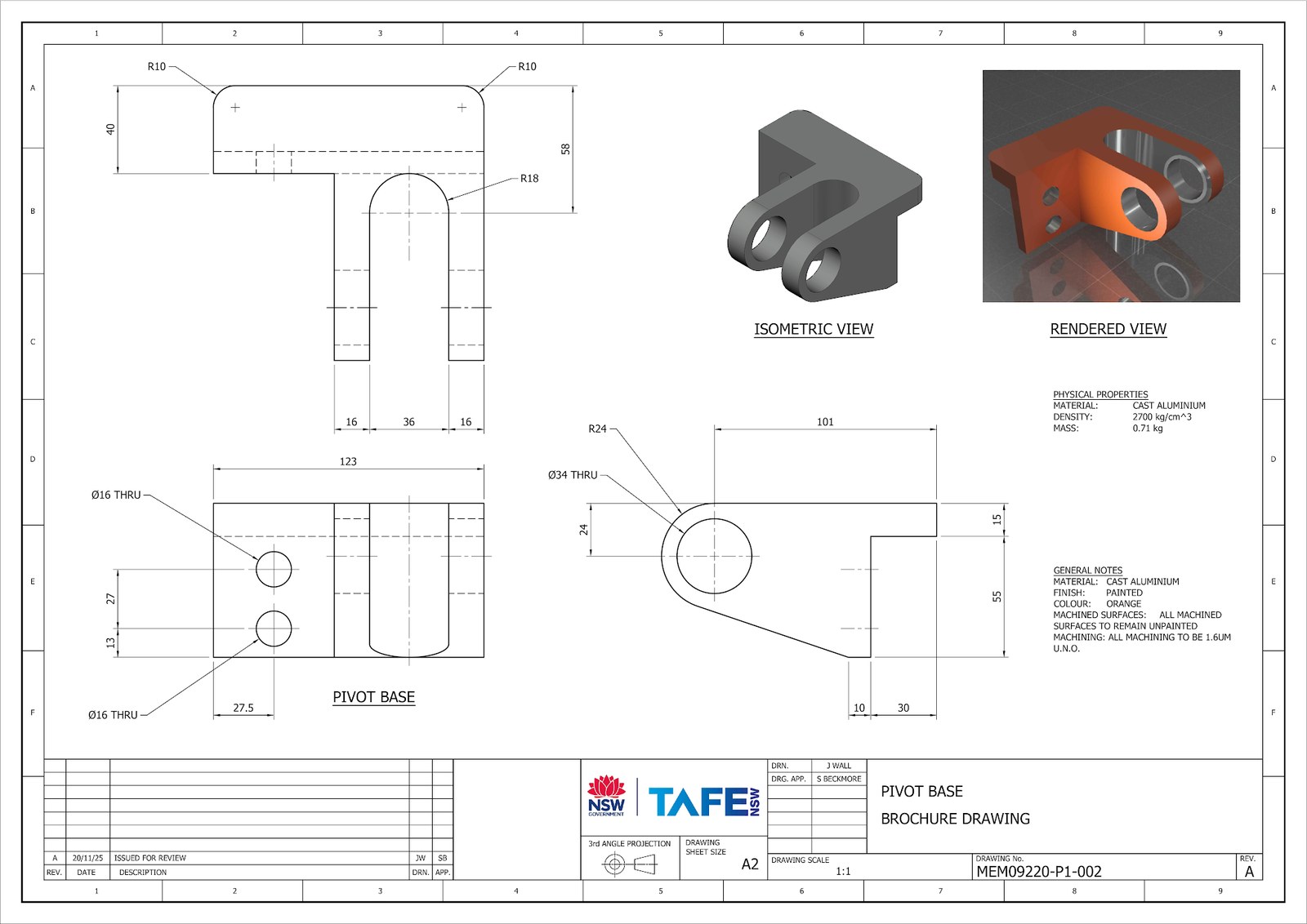 Pivot base technical drawing