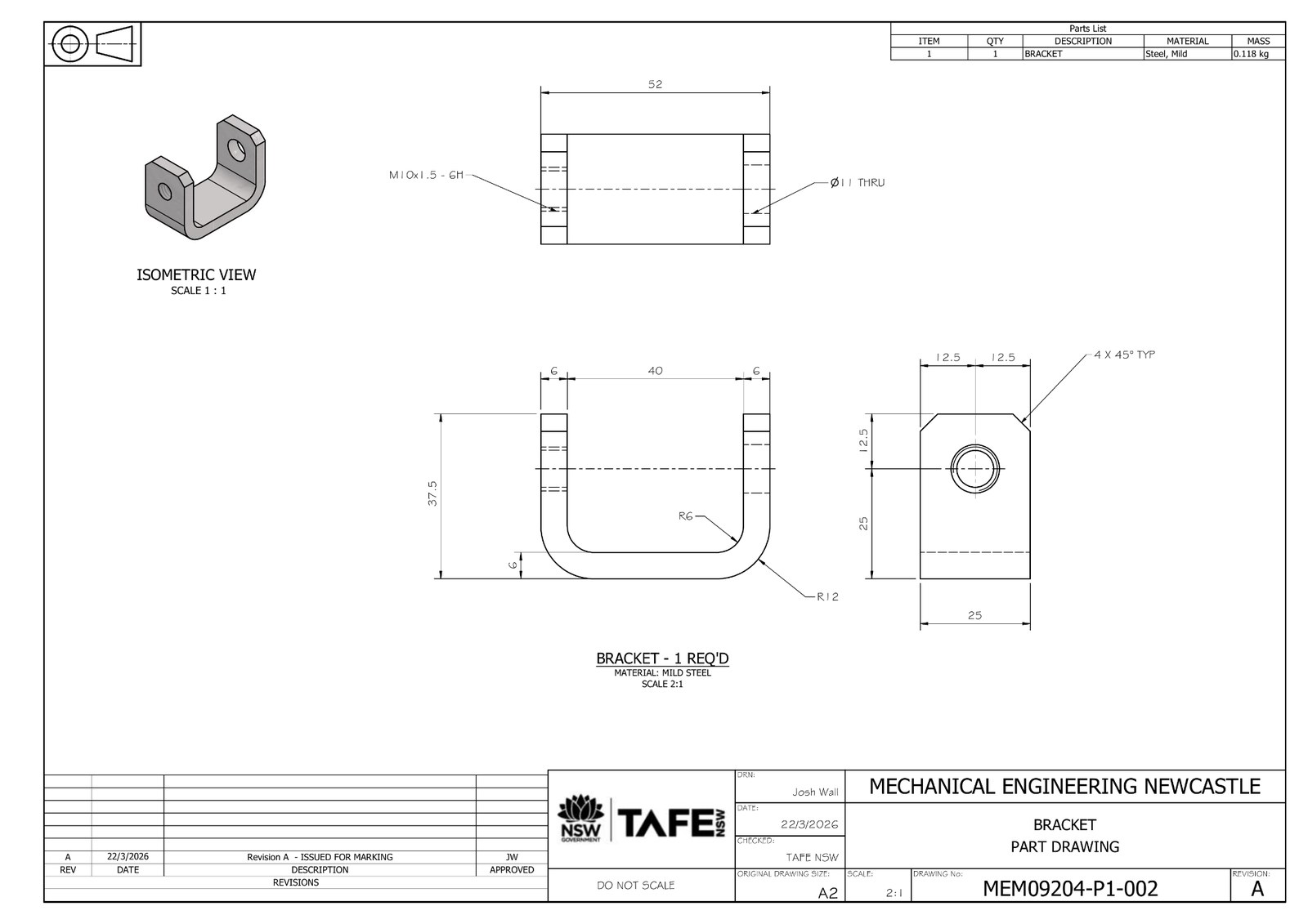 Dimensioned detail drawing of the coupling bracket