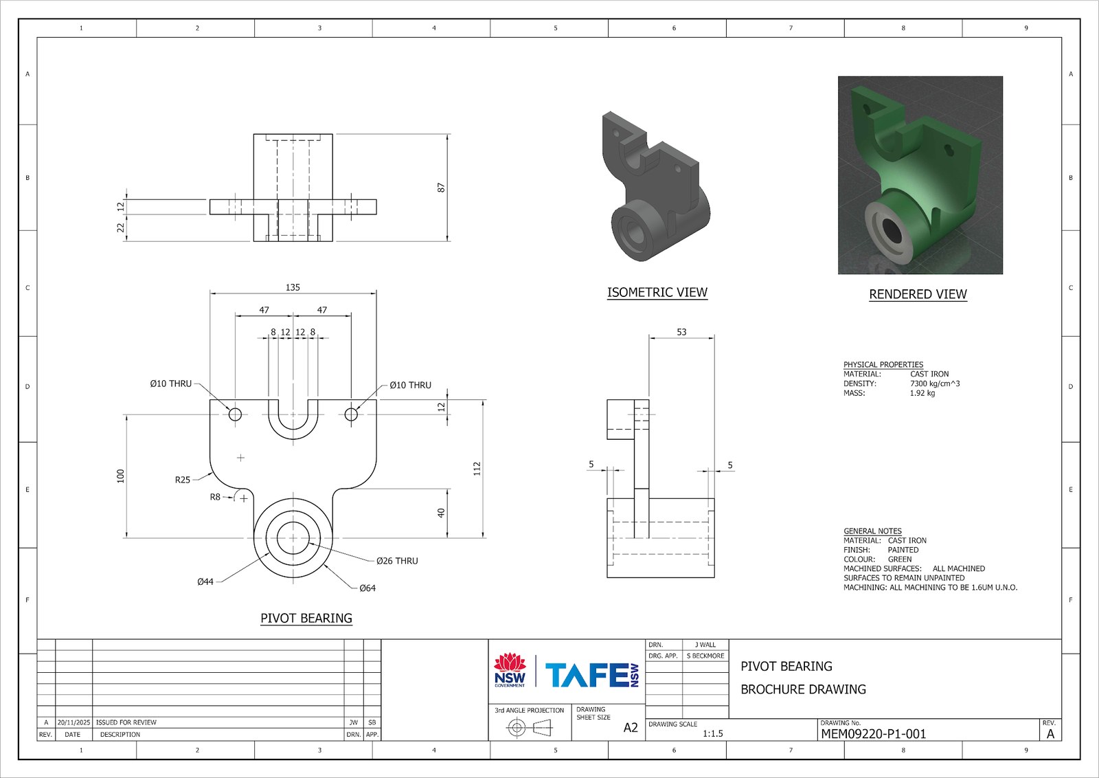 Pivot bearing technical drawing